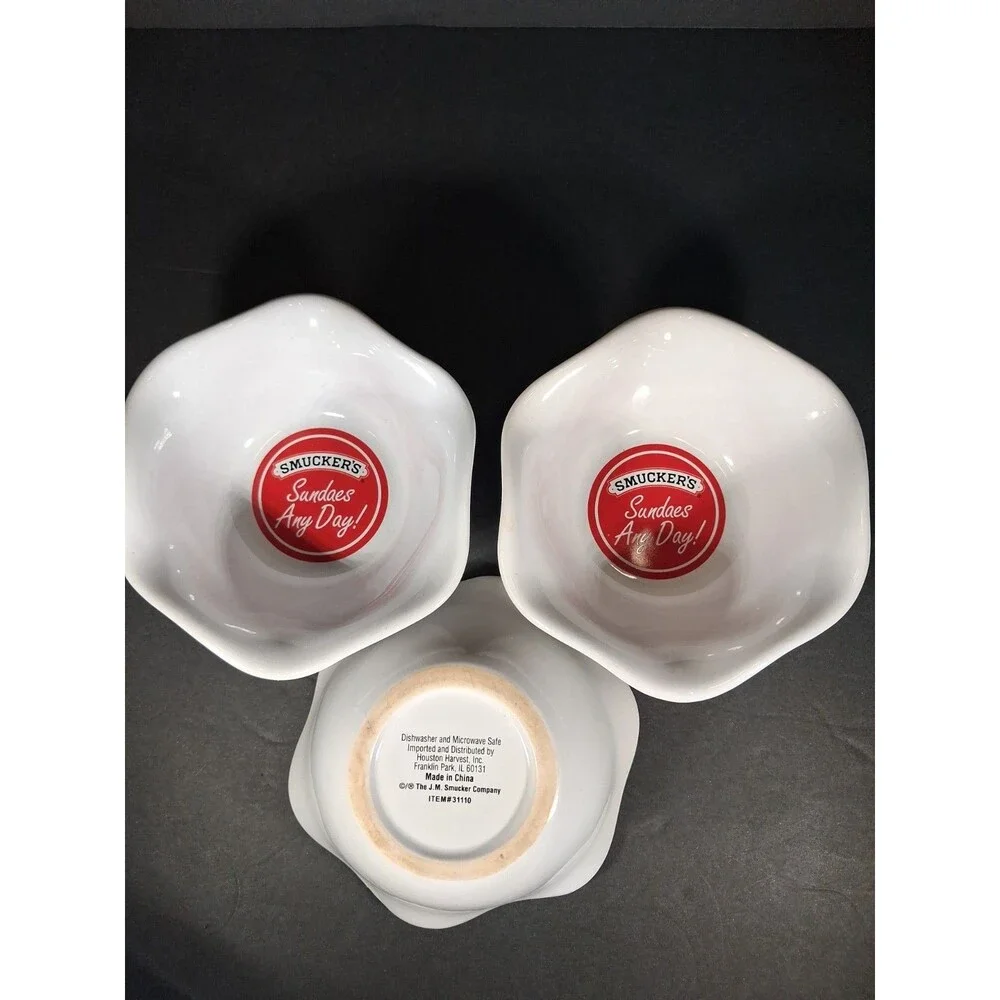 Smucker's Sundaes Any Day Ice Cream Bowls White Scalloped Set of 3 Item 31110